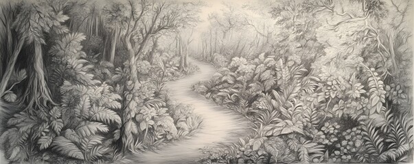A detailed hand-drawn illustration of a tree with sprawling branches and intricate leaves