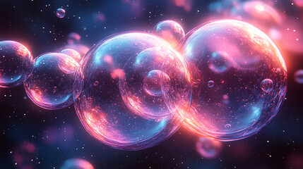 neon soap bubbles of different sizes