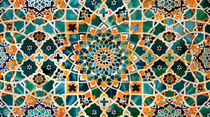 Intricate geometric tile pattern showcasing vibrant colors and detailed designs in a cultural setting