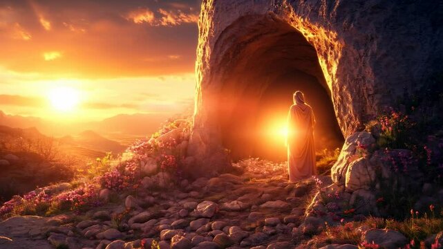 Easter Video: Cave of the Resurrection of Jesus Christ at Dawn, Mary Magdalene in the Cave, Christian Resurrection, Holy Sepulchre, Good Friday