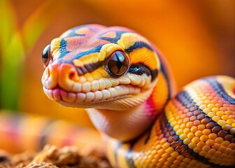Obraz premium Adorable Butter Pastel Ball Python Miniature Toy-like Tilt-Shift Photo