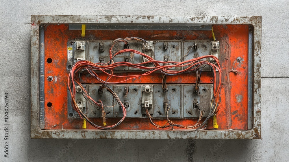 Aufkleber a detailed shot of a junction box with neatly arranged wires, all insulated with electrical tape, em