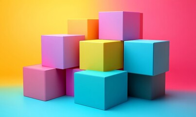 Abstract 3D rendering of stacked metallic prisms creating a radiant composition., Generative AI