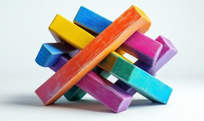 Abstract 3D rendering of stacked metallic prisms creating a radiant composition., Generative AI