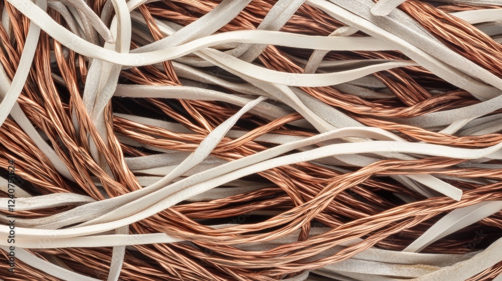 Poster a detailed view of copper wires twisted together and insulated with white electrical tape, offering 