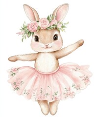 Cute Bunny in Floral Crown and Pink Tutu Dress for Kids' Decor