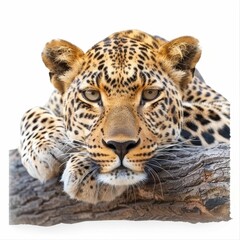 Fototapeta premium Close-up of a leopard resting on a log.
