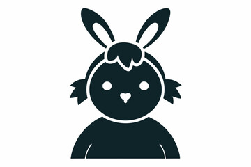 Chick Wearing Bunny Ears Silhouette Vector Icon - Cute Easter Vector On White Background.