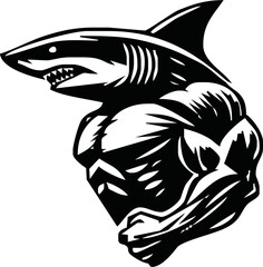 Shark head with body muscle vector logo ilustration