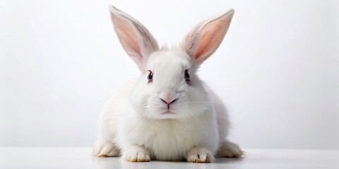 Obraz premium Adorable Fluffy White Rabbit Sitting, Isolated on White Background - Perfect for Pet, Easter, or Spring Designs