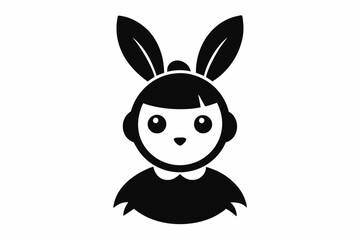 Chick Wearing Bunny Ears Silhouette Vector Icon - Cute Easter Vector On White Background.