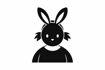 Chick Wearing Bunny Ears Silhouette Vector Icon - Cute Easter Vector On White Background.