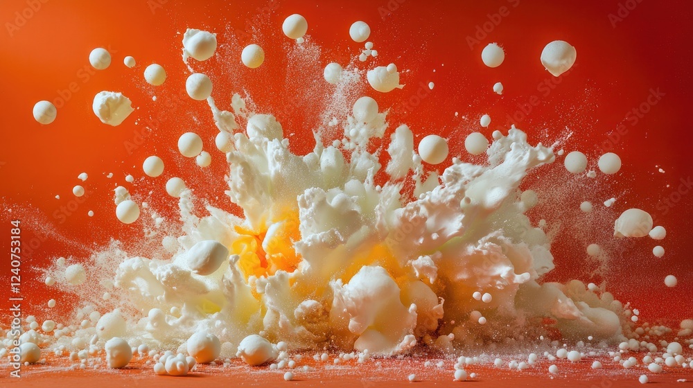 Poster A dynamic scene of vivid Styrofoam mini balls exploding outward, with motion blur adding an energetic, action-packed feeling.