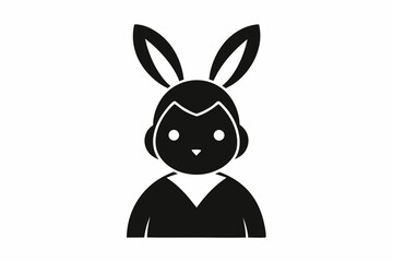 Chick Wearing Bunny Ears Silhouette Vector Icon - Cute Easter Vector On White Background.