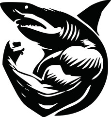 Shark head with body muscle vector logo ilustration
