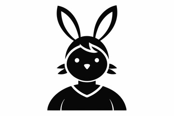 Chick Wearing Bunny Ears Silhouette Vector Icon - Cute Easter Vector On White Background.
