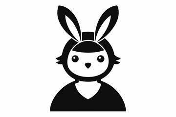 Chick Wearing Bunny Ears Silhouette Vector Icon - Cute Easter Vector On White Background.