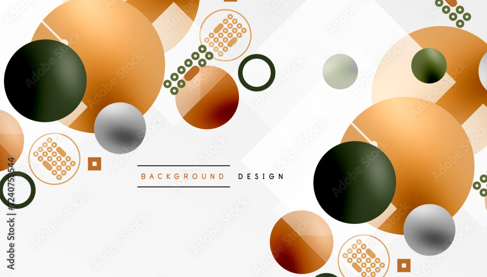 Poster Minimalistic abstract vector design, layered geometric shapes circles, squares, and triangles with soft pastel gradients and semi-transparent effects. Perfect for contemporary use