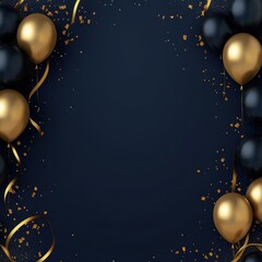 Festive Background with Black and Gold Balloons and Confetti