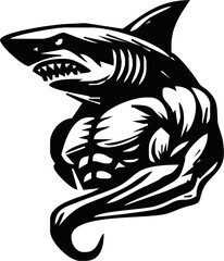 Shark head with body muscle vector logo ilustration