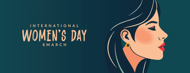 A happy wamen's day wishes or greeting card banner or poster design  silhouette, womens rights, equality, girls, template, with women face, stylish hair Vector illustration clip art  advertising,  © InkSplash