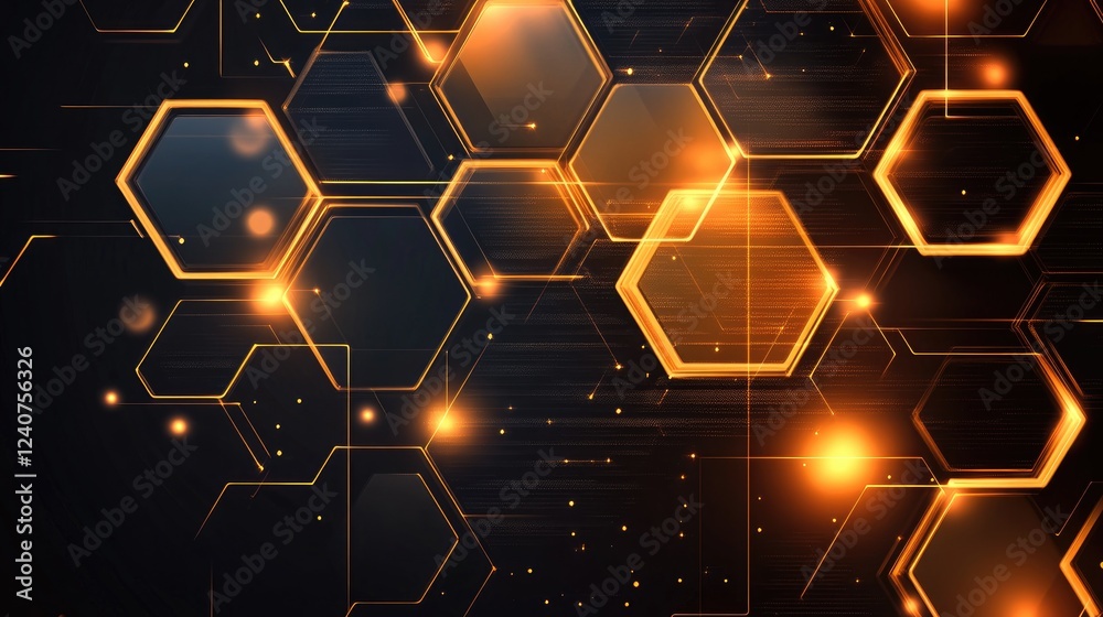 Poster A glowing D hexagonal pattern with illuminated edges, showcasing a digital, modern design with a cutting-edge style.