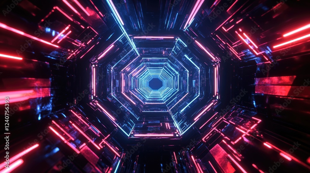 Poster A glowing D hexagonal pattern with illuminated edges, showcasing a digital, modern design with a cutting-edge style.