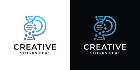 Abstract letter P DNA modern logo design vector