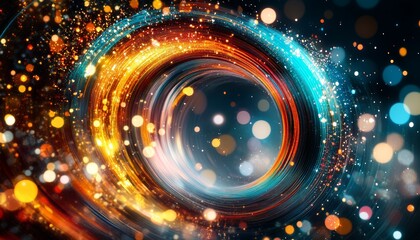 Abstract Swirl of Vibrant Colors, Digital Particles in Motion, Kinetic Energy Visualization