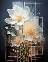 Delicate Lotus Blooms with Abstract Geometric Designs: A Fusion of Nature and Art