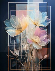 Delicate Lotus Blooms with Abstract Geometric Designs: A Fusion of Nature and Art