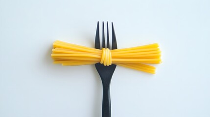 A Bundle Of Uncooked Spaghetti On A Black Fork
