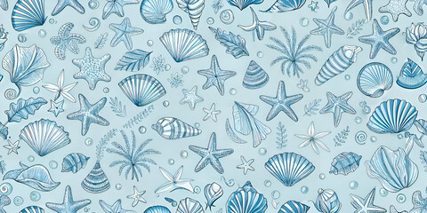 Sea Life Pattern. Seashells. Starfish & Ocean Vibes