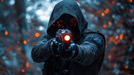 Naklejka premium Tactical Ops: Urban Warfare Soldier in the Forest
