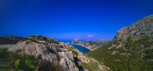 Es Colomer Viewpoint, Formentor Peninsula, Pollensa Bay, Comarca Sierra de Tramuntana, Mediterranean Sea, Mallorca, Islas Baleares, Spain, Europe