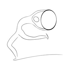 The logo of a person who is skating and holding a large ball in his hands.