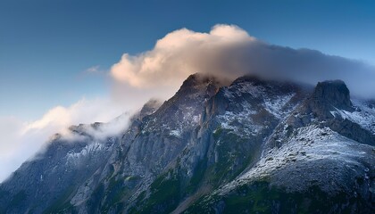 Obraz premium A mountain with low-hanging clouds