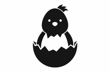 Baby Chick Hatching from an Egg Silhouette Icon - Cute Easter Vector On White Background, nature, spring, small, outline, yellow.