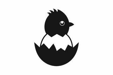 Baby Chick Hatching from an Egg Silhouette Icon - Cute Easter Vector On White Background, nature, spring, small, outline, yellow.