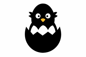 Baby Chick Hatching from an Egg Silhouette Icon - Cute Easter Vector On White Background, nature, spring, small, outline, yellow.