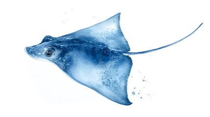 Watercolor Painting of a Blue Stingray Swimming