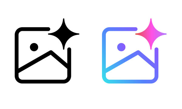 generate image AI photo generator artificial intelligence icon symbol of generative button icon outline and gradient set collection