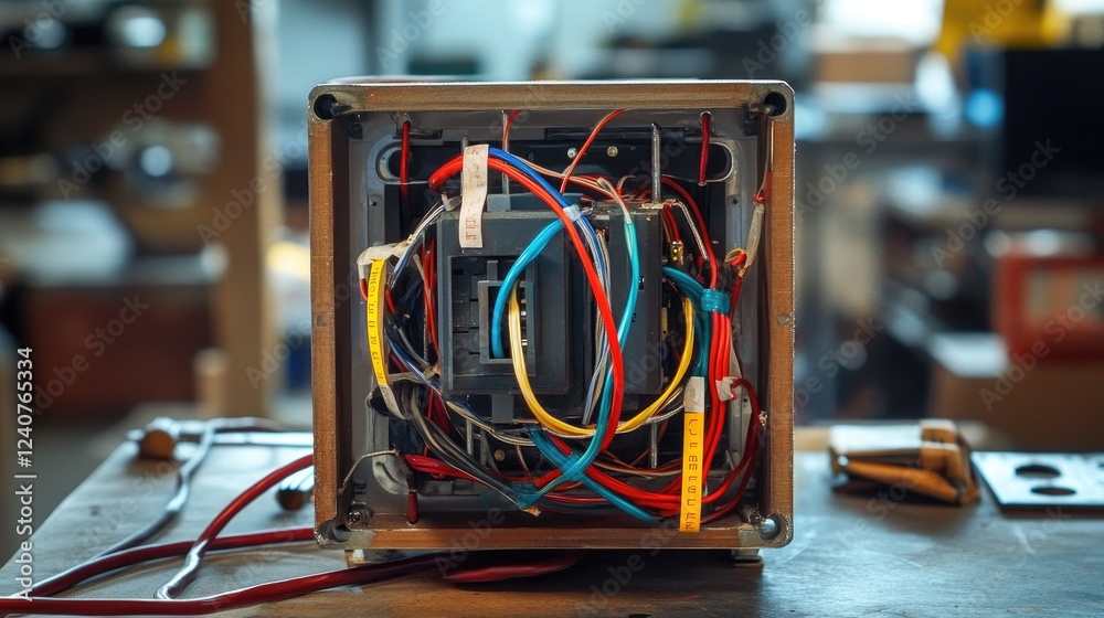 Poster A neatly organized junction box with wires insulated in electrical tape, demonstrating secure connections in electrical installations