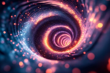 Obraz premium Abstract 3D rendering of spiraling tubes creating a glowing vortex., Generative AI