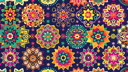 Colorful floral patterns with intricate designs on a dark background, suitable for textiles