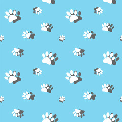 Animal Paw Seamless Pattern. Animal paw vector seamless pattern, cartoon silhouette paws cat or dog