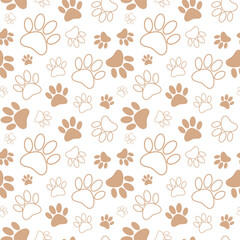 Paw print seamless pattern. Creme and brown seamless paw print pattern, vector eps 10