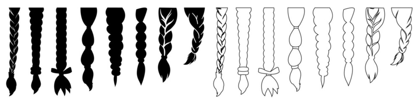 Hair braided icon vector set. Women's braid illustration sign collection. Hair symbol or logo.