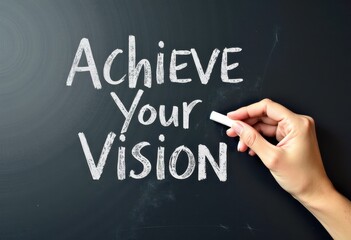 Fototapeta premium Stark Contrast: White Chalk Writes Achieve Your Vision Against Black Background Motivational quotes best for wall art or print