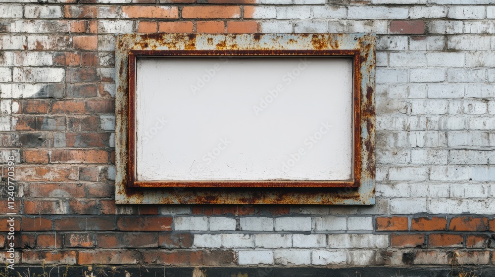 Poster Rusty frame on a weathered brick wall provides empty space for creative text and artwork. Generative AI